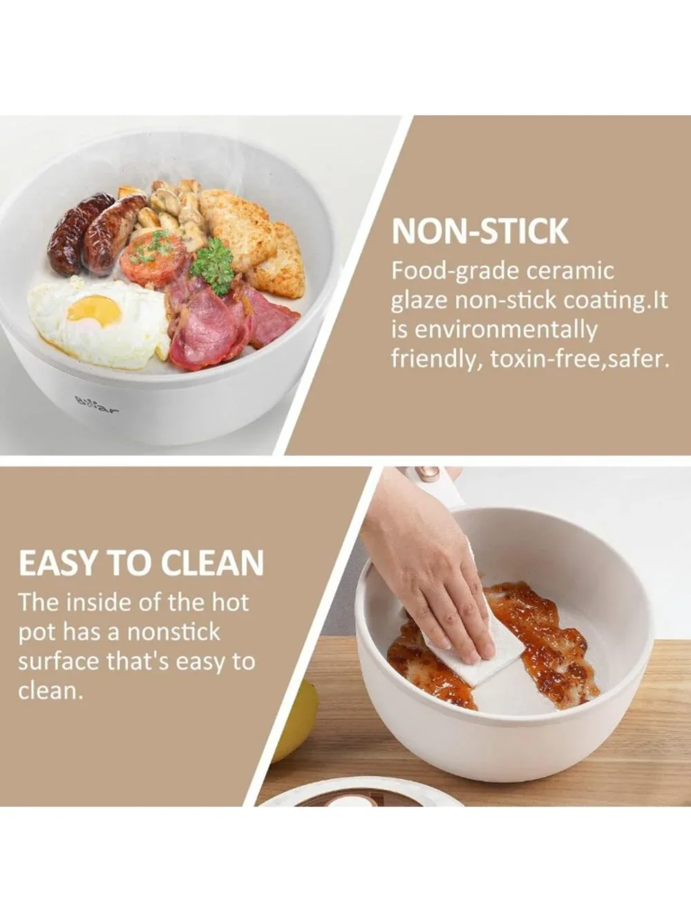 Multifunctional 2L Electric Hot Pot, Non-Stick Cooking Pot for Noodles, Ramen
